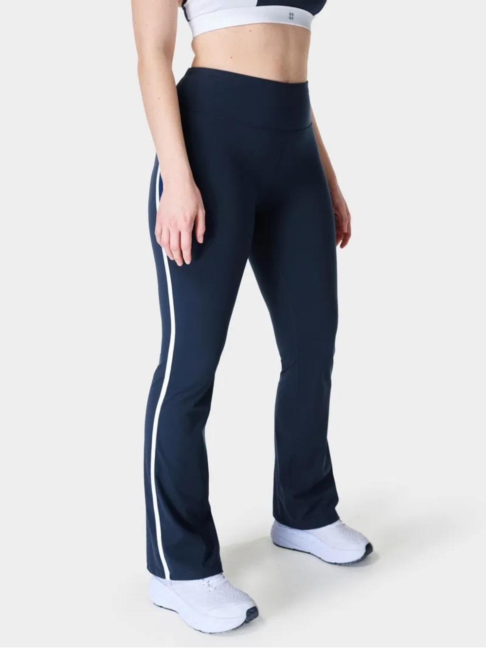 Sweaty Betty Power Workout Flared Leggings on Navy/White
